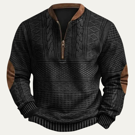 Men's Casual Half Zip Sweater | Patterned Elbow Patches Hero