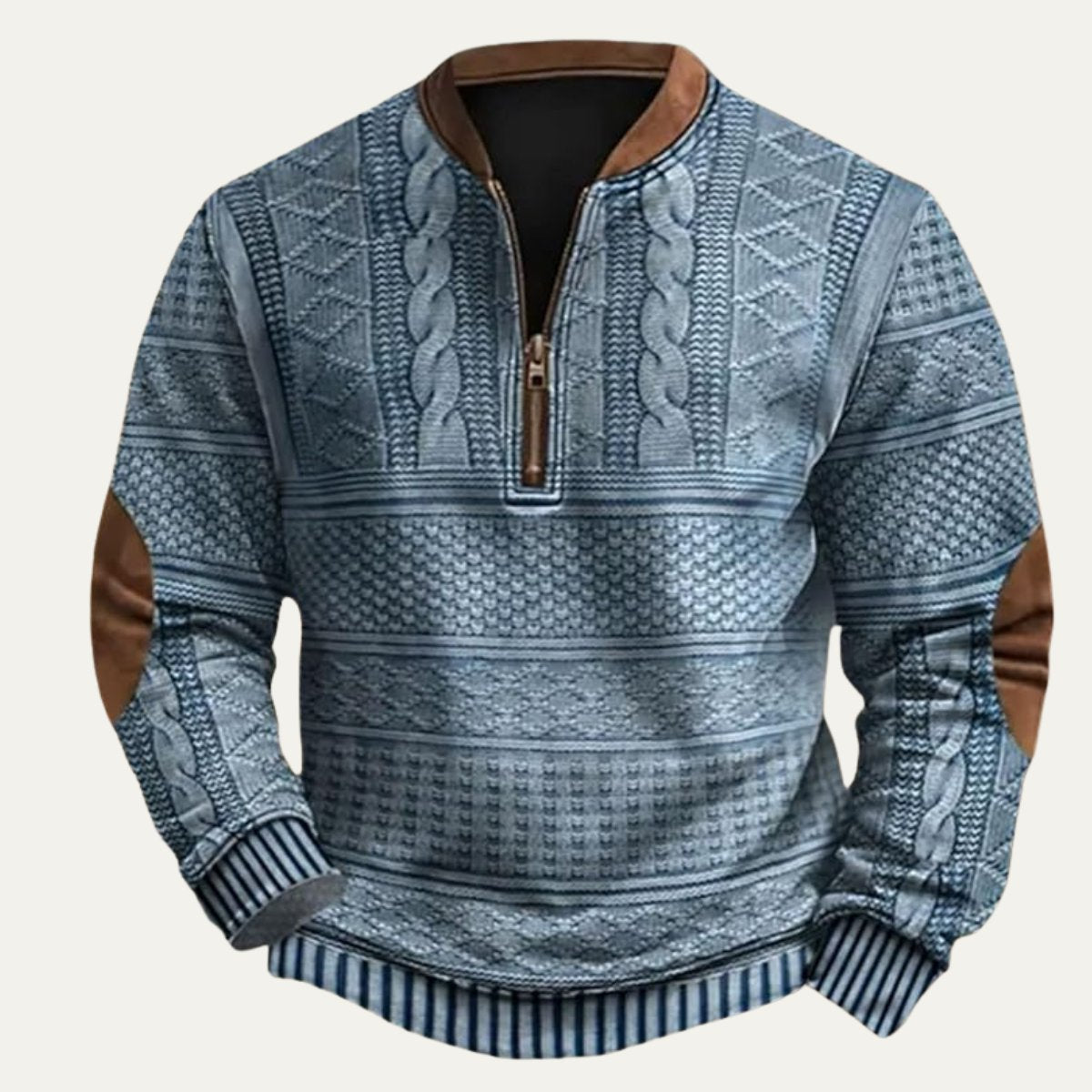 Men's Casual Half Zip Sweater | Patterned Elbow Patches Lifestyle