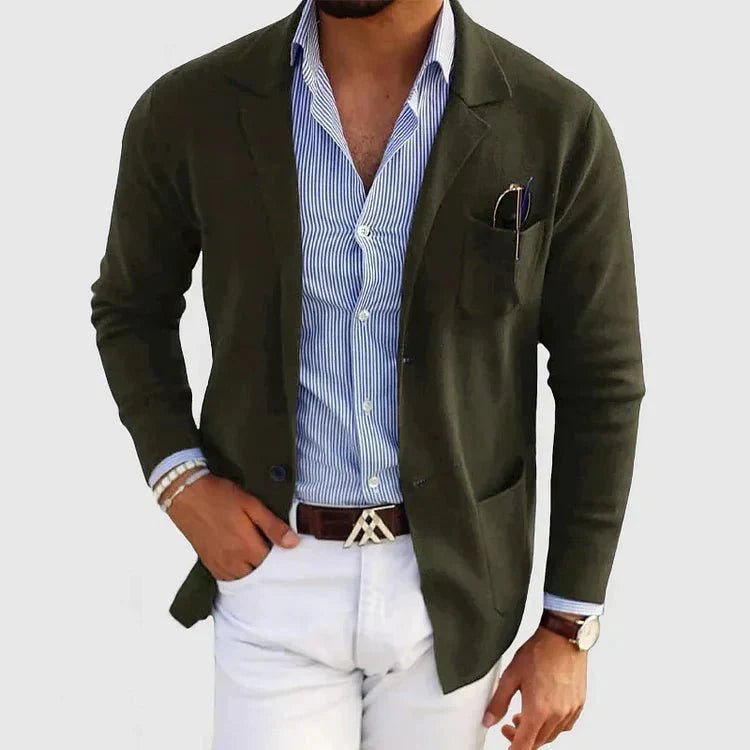 Men's Casual Knit Blazer Jacket | Patch Pocket Smart Back