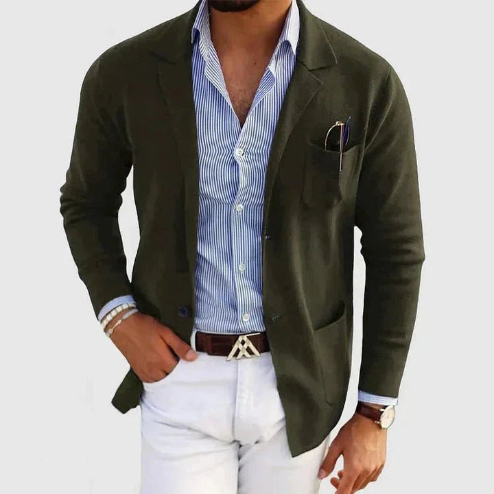 Men's Casual Knit Blazer Jacket | Patch Pocket Smart Back