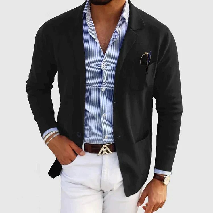Men's Casual Knit Blazer Jacket | Patch Pocket Smart Close Up