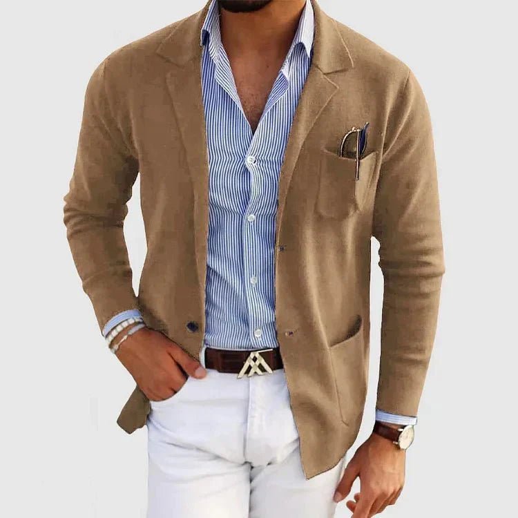 Men's Casual Knit Blazer Jacket | Patch Pocket Smart Detail