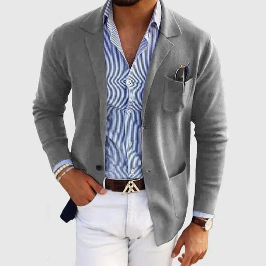 Men's Casual Knit Blazer Jacket | Patch Pocket Smart Front
