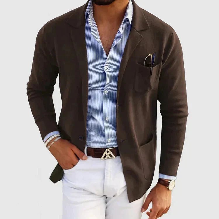 Men's Casual Knit Blazer Jacket | Patch Pocket Smart Side