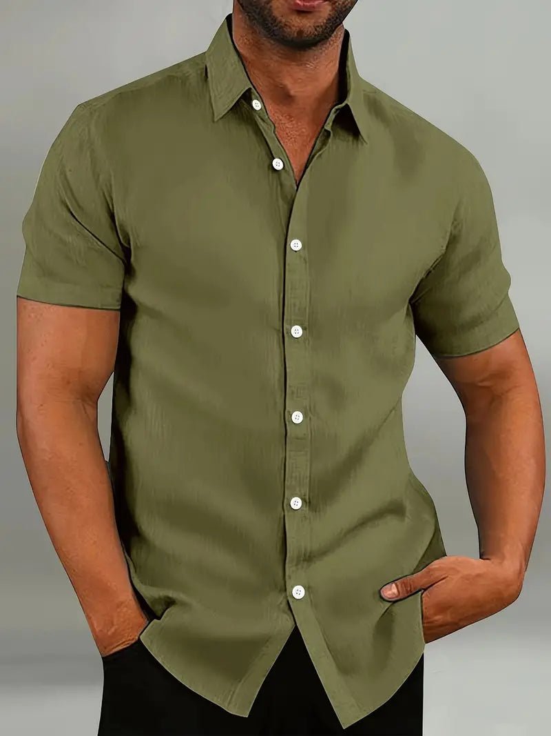 Men's Casual Linen Shirt | Contrast Collar Short Sleeve Angle