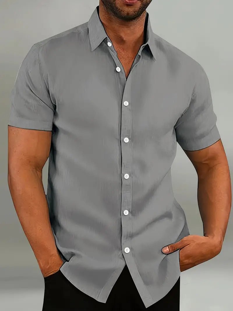 Men's Casual Linen Shirt | Contrast Collar Short Sleeve Back