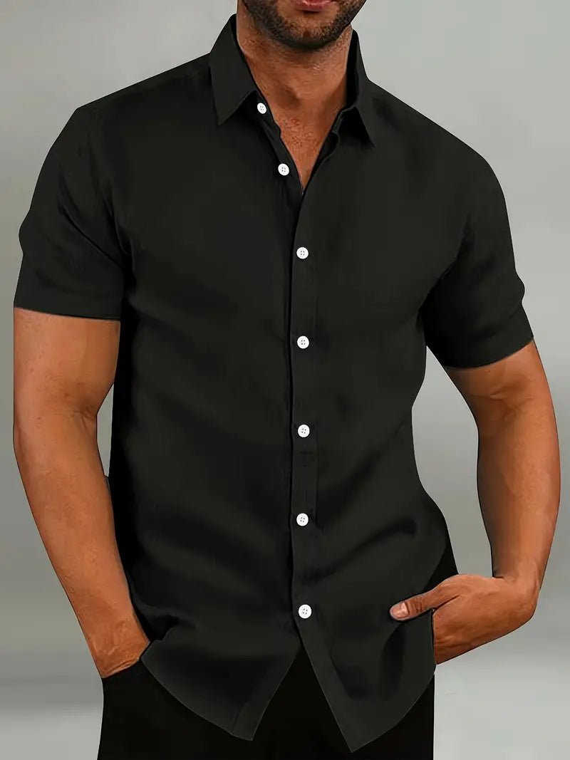 Men's Casual Linen Shirt | Contrast Collar Short Sleeve Detail