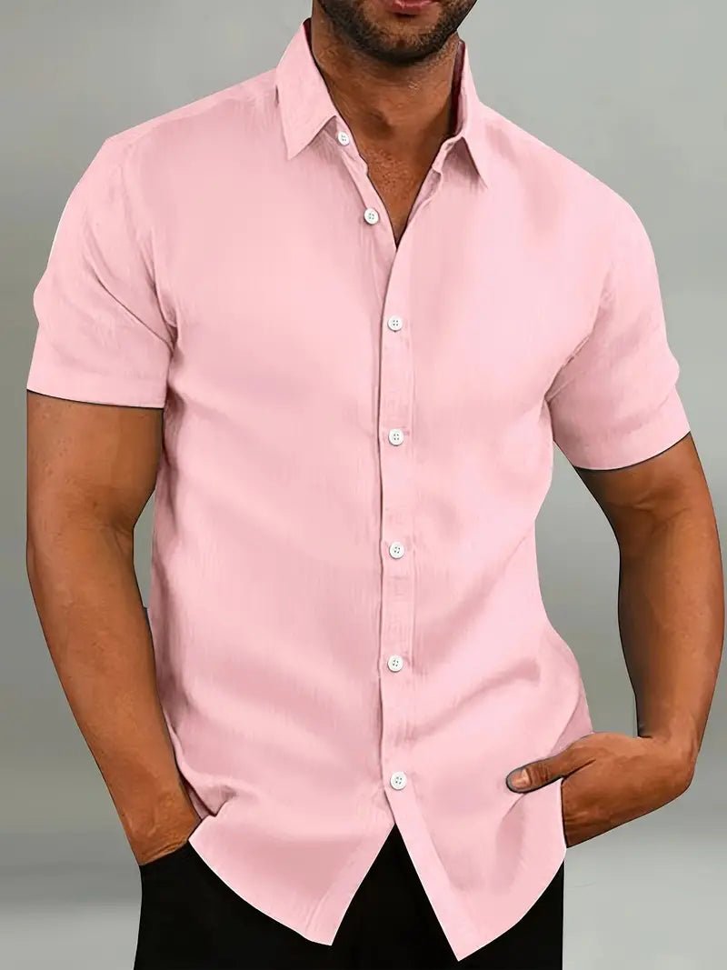Men's Casual Linen Shirt | Contrast Collar Short Sleeve Side
