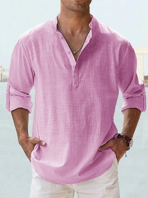 Men's Casual Linen Shirt | Mandarin Collar Henley Alternate