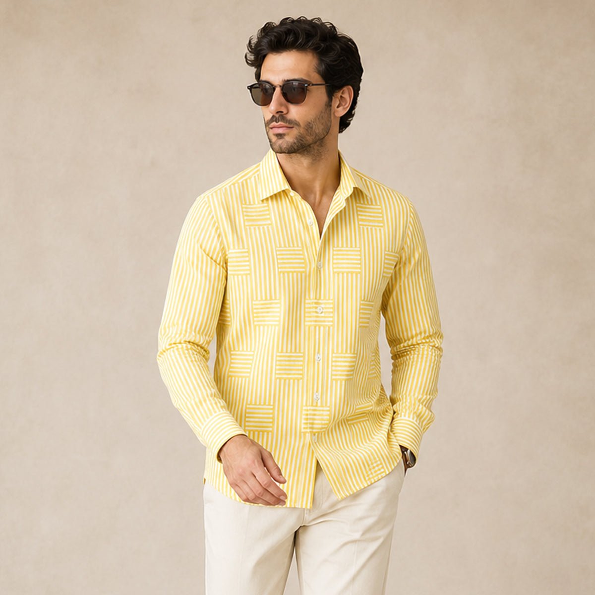 Men's Casual Striped Wrinkle Resistant Shirt | Patchwork Summer Angle