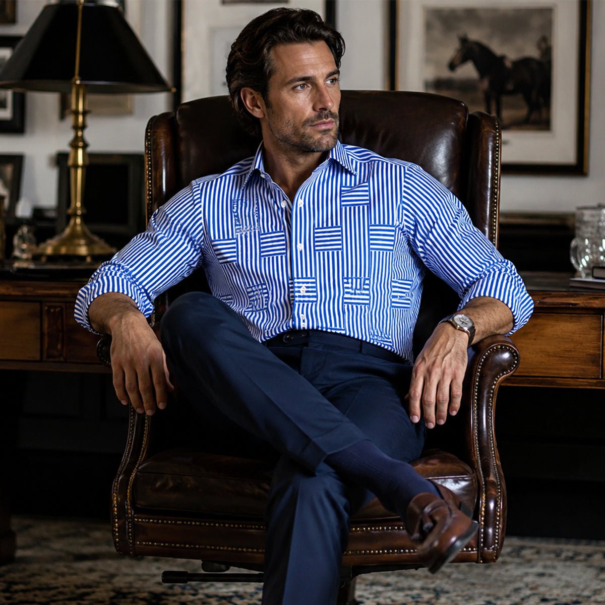 Men's Casual Striped Wrinkle Resistant Shirt | Patchwork Summer View 13