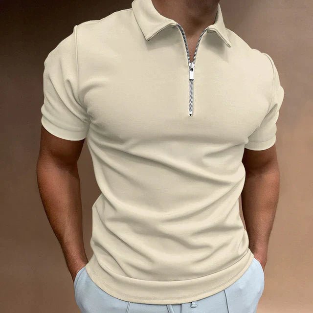 Men's Casual Zip Polo Shirt Top Angle