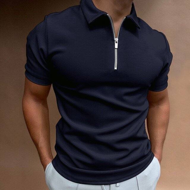 Men's Casual Zip Polo Shirt Top Detail