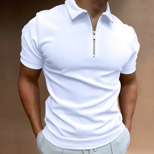 Men's Casual Zip Polo Shirt Top Front