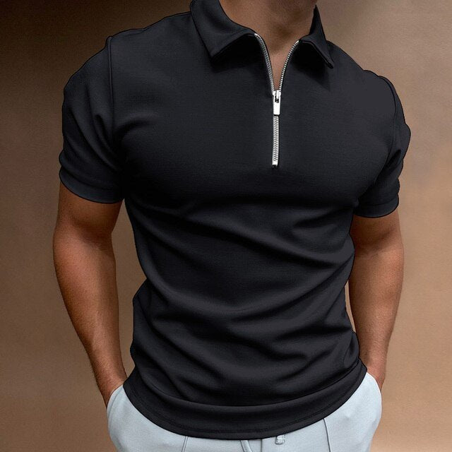 Men's Casual Zip Polo Shirt Top Side