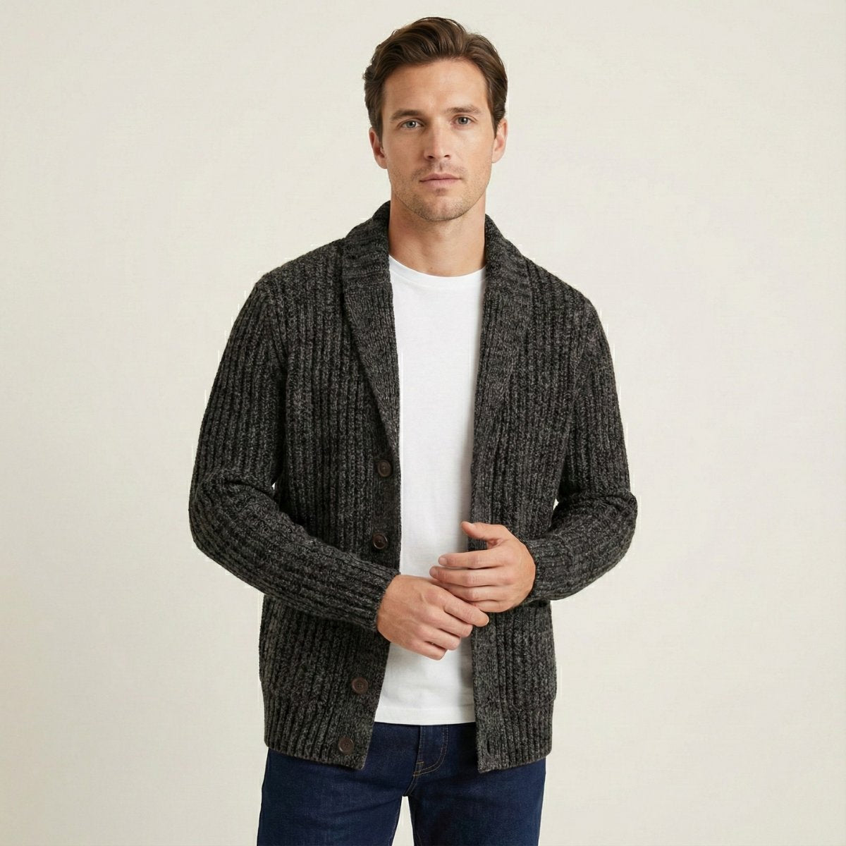 Men's Chunky Knit Shawl Collar Cardigan | Cable-Knit Winter Alternate