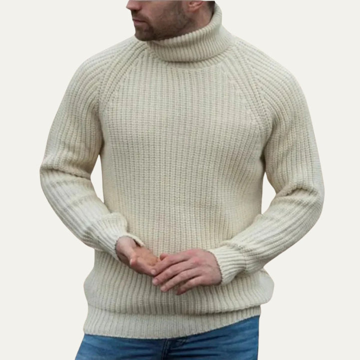 Men's Chunky Turtleneck Warm Sweater | Fisherman Knit Raglan Detail