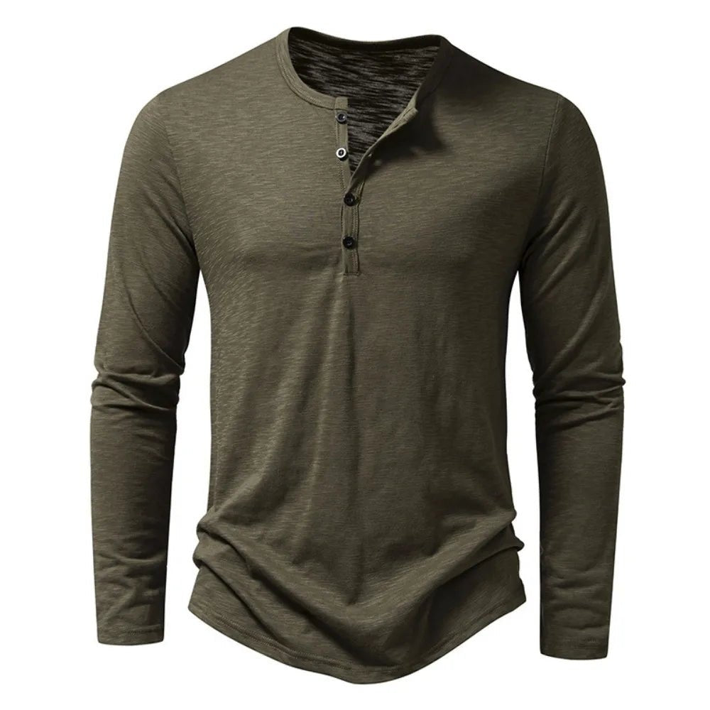 Men's Classic Cotton Henley | Slim Fit Side