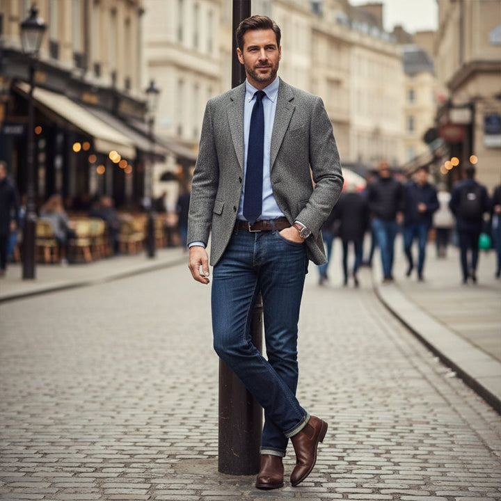 Men's Classic Herringbone Tweed Blazer | Notched Lapel Tailored Angle