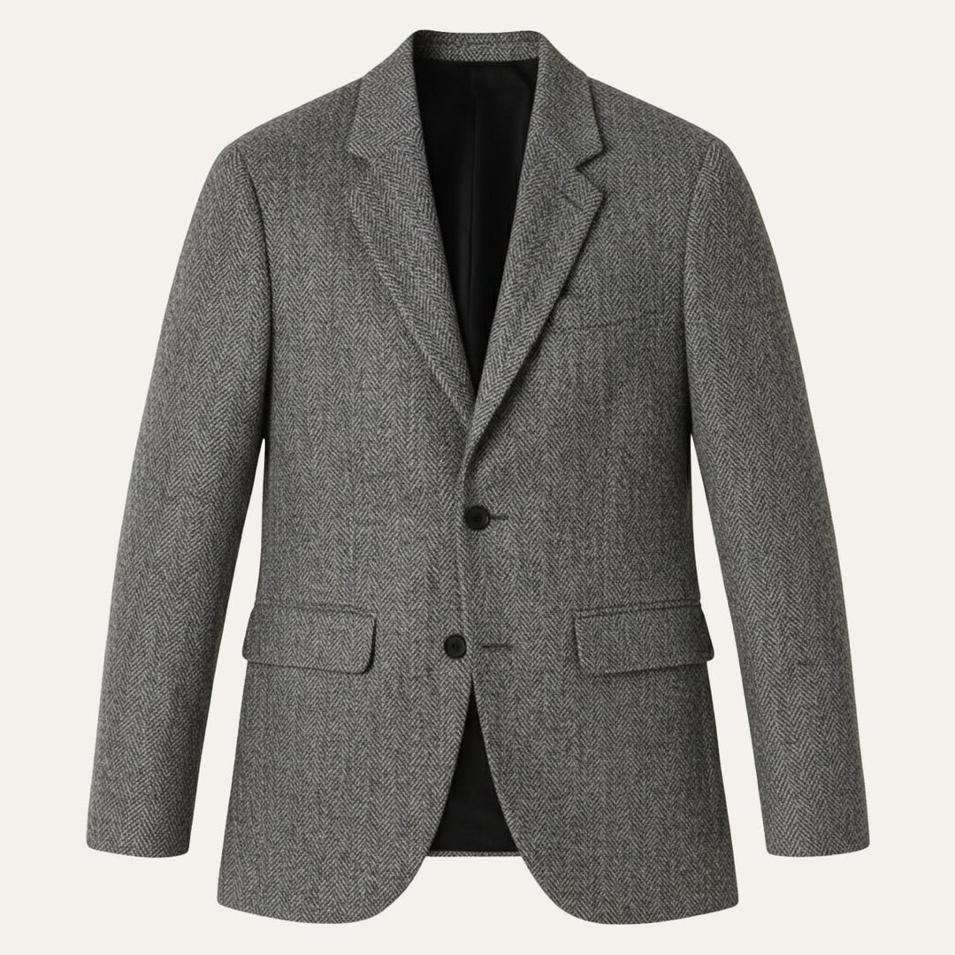 Men's Classic Herringbone Tweed Blazer | Notched Lapel Tailored Back