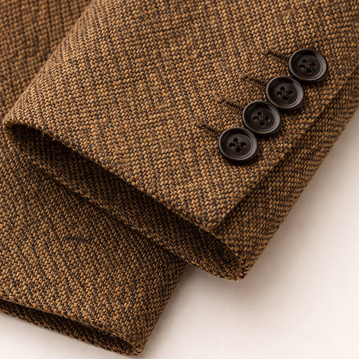 Men's Classic Herringbone Tweed Blazer | Notched Lapel Tailored Side