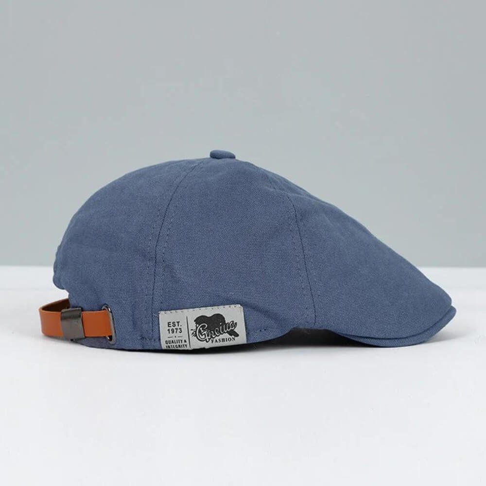 Men's Classic Newsboy Style Flat Cap | Leather Buckle Strap Close Up