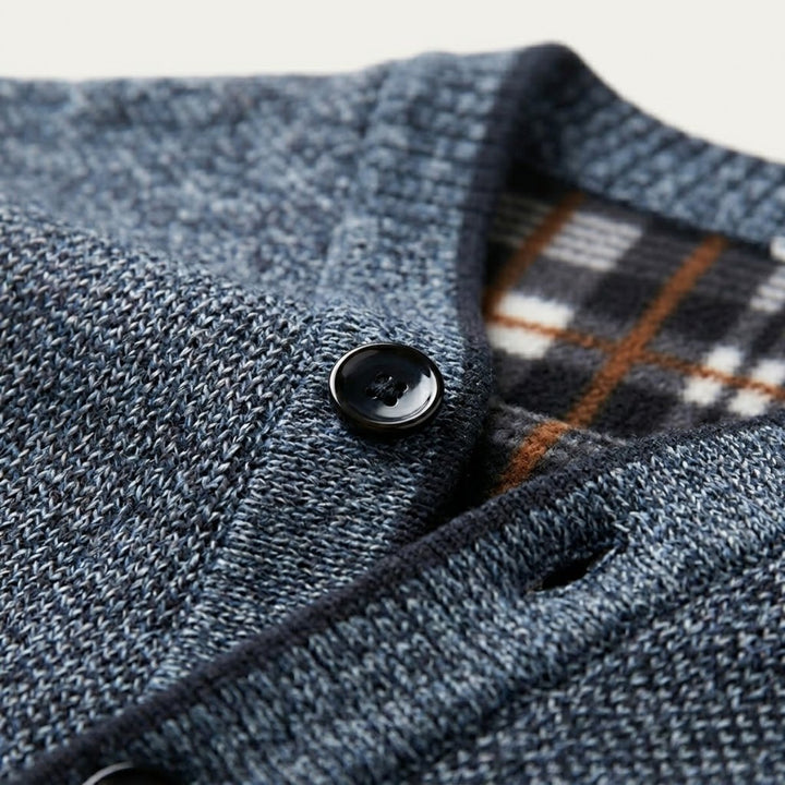 Men's Classic Soft Knit Button Cardigan Sweater | Plaid Lined Full