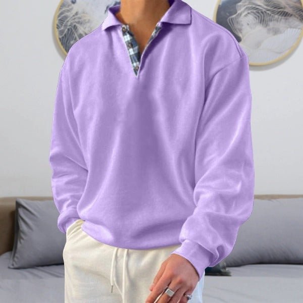 Men's Classic V-Neck Comfort Sweater | Plaid Collar Knit Fit Close Up