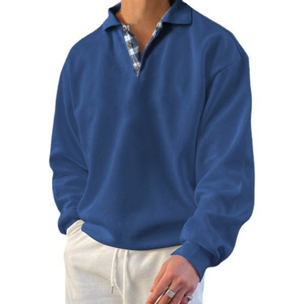 Men's Classic V-Neck Comfort Sweater | Plaid Collar Knit Fit Detail