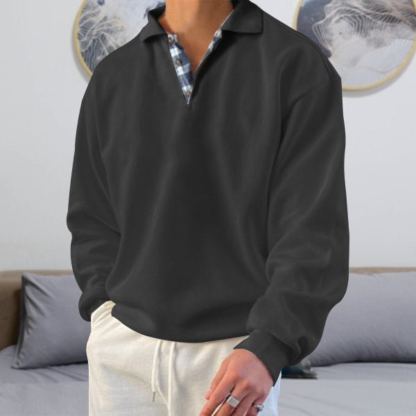 Men's Classic V-Neck Comfort Sweater | Plaid Collar Knit Fit Front