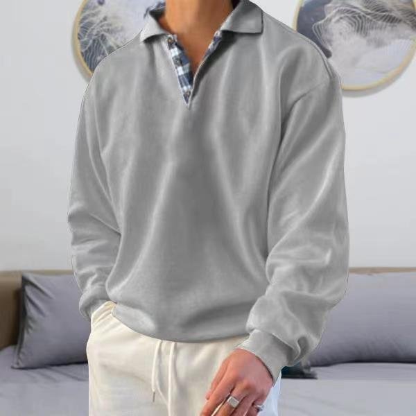 Men's Classic V-Neck Comfort Sweater | Plaid Collar Knit Fit Side