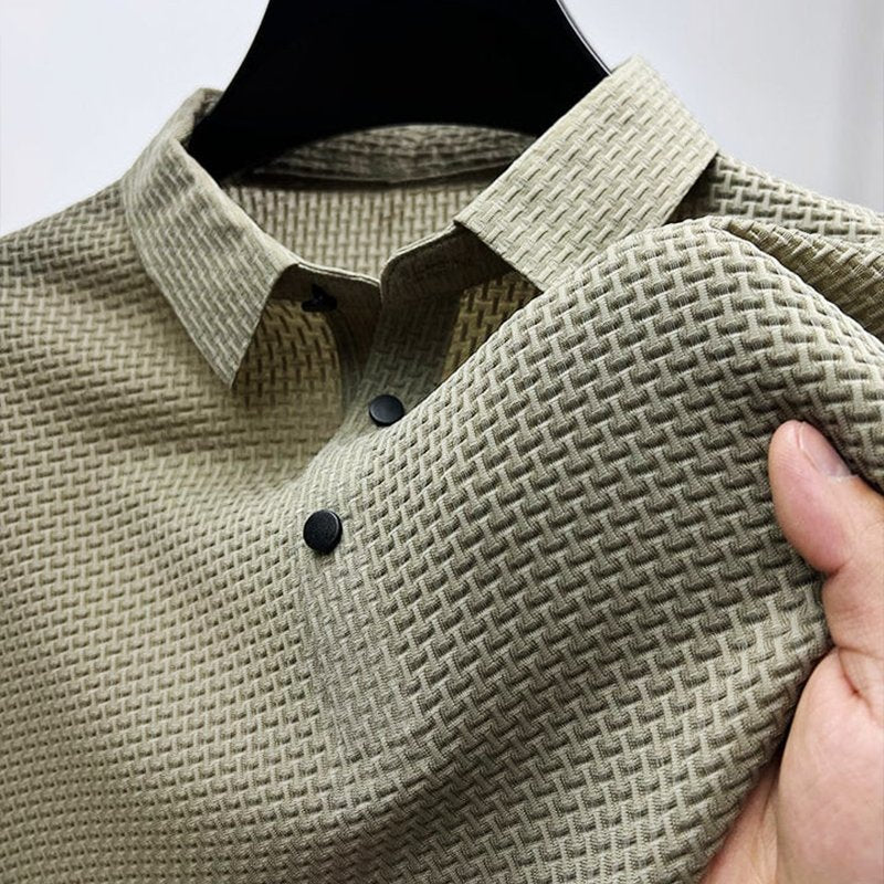 Men's Collared Casual Polo Shirts | Basket Weave Texture Detail