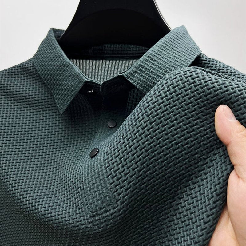 Men's Collared Casual Polo Shirts | Basket Weave Texture Front