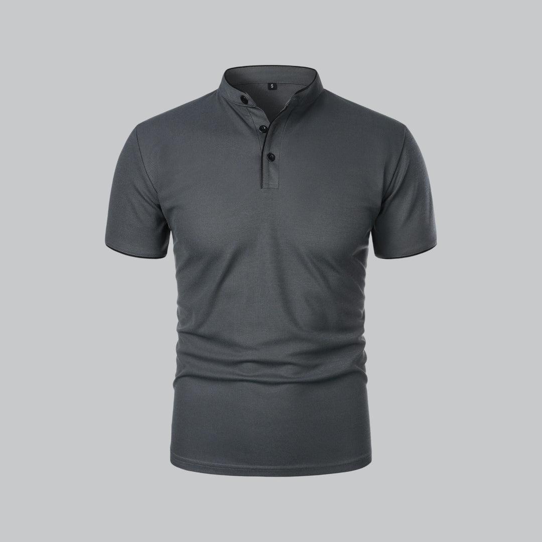 Men's Collarless Polo Top | Mandarin Trim Lifestyle
