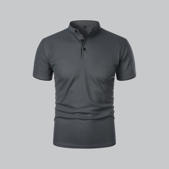 Men's Collarless Polo Top | Mandarin Trim Lifestyle