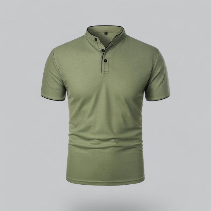 Men's Collarless Polo Top | Mandarin Trim View 22