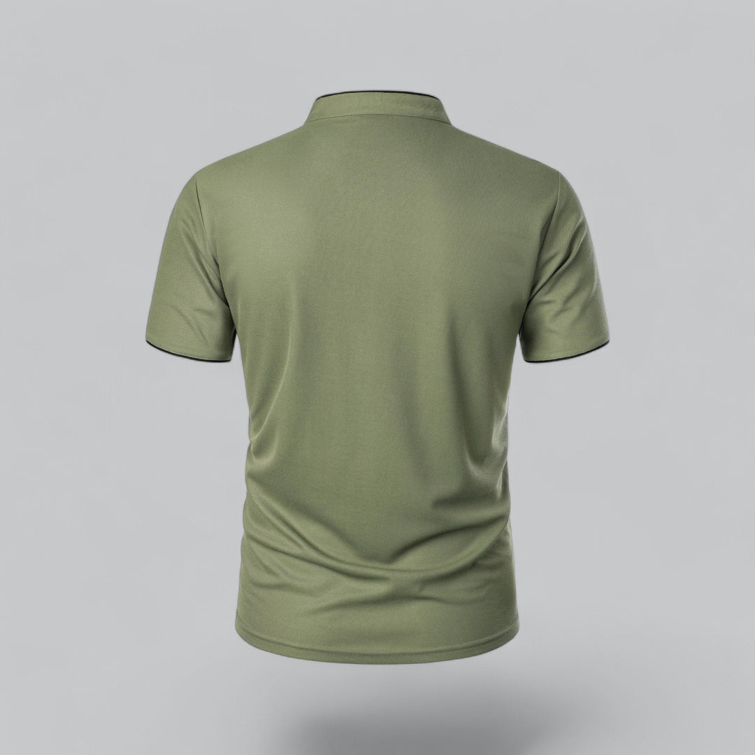 Men's Collarless Polo Top | Mandarin Trim View 23