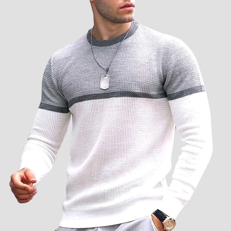 Men's Colour Block Stripe Cotton Sweater | Round Neck Detail