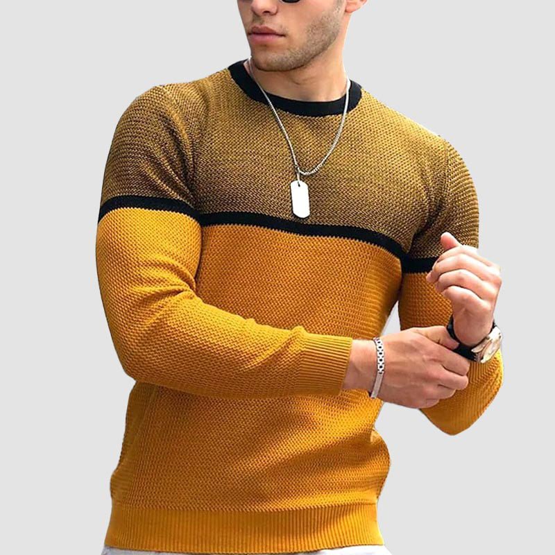 Men's Colour Block Stripe Cotton Sweater | Round Neck Front