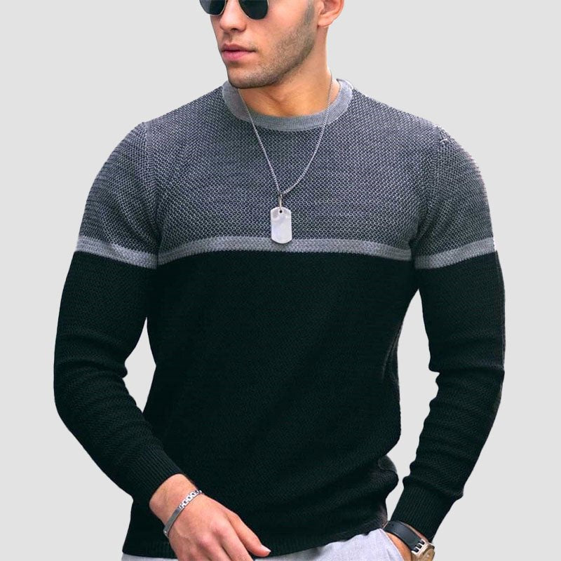 Men's Colour Block Stripe Cotton Sweater | Round Neck Hero
