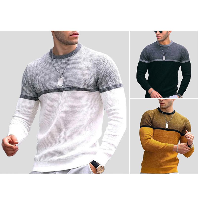 Men's Colour Block Stripe Cotton Sweater | Round Neck Side