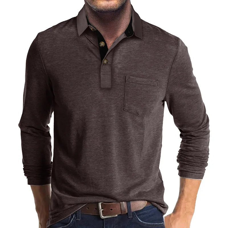 Men's Comfort Long Sleeve Shirt | Contrast Collar Placket Fit Back