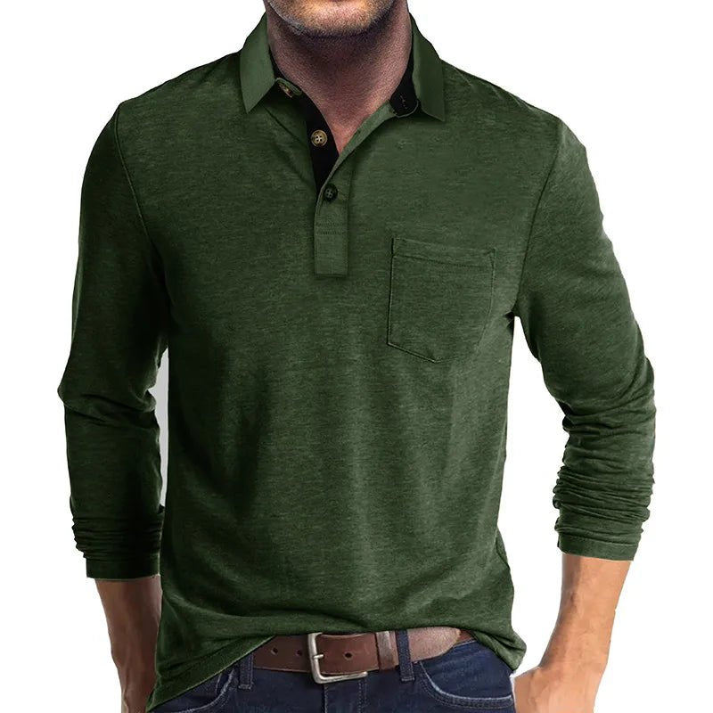 Men's Comfort Long Sleeve Shirt | Contrast Collar Placket Fit Close Up