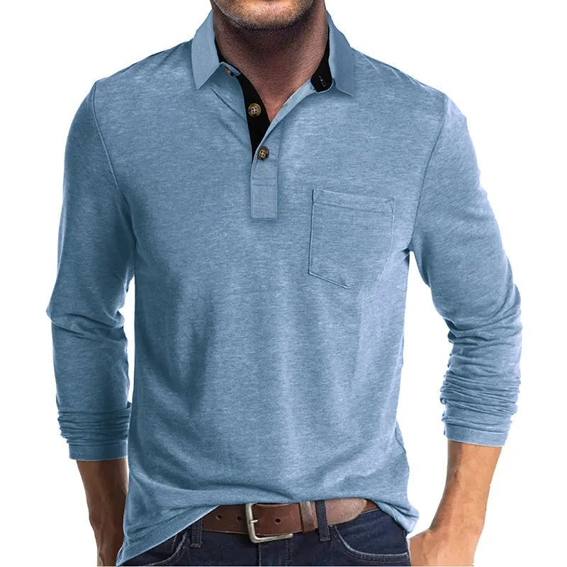 Men's Comfort Long Sleeve Shirt | Contrast Collar Placket Fit Detail