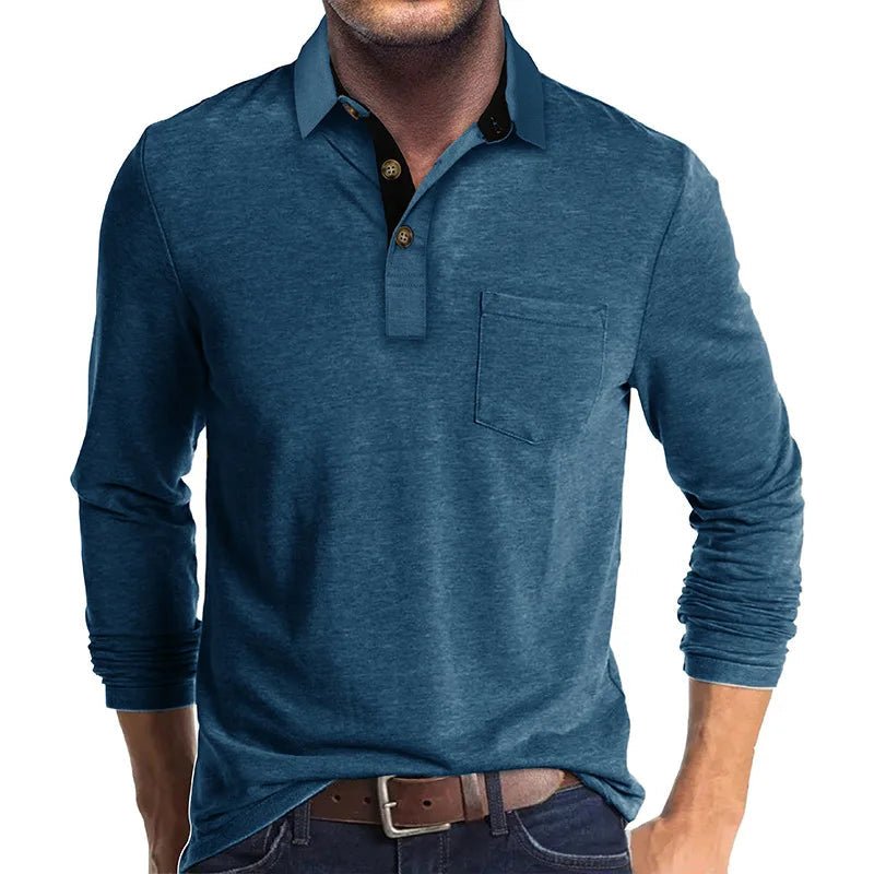 Men's Comfort Long Sleeve Shirt | Contrast Collar Placket Fit Front