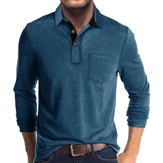 Men's Comfort Long Sleeve Shirt | Contrast Collar Placket Fit Front