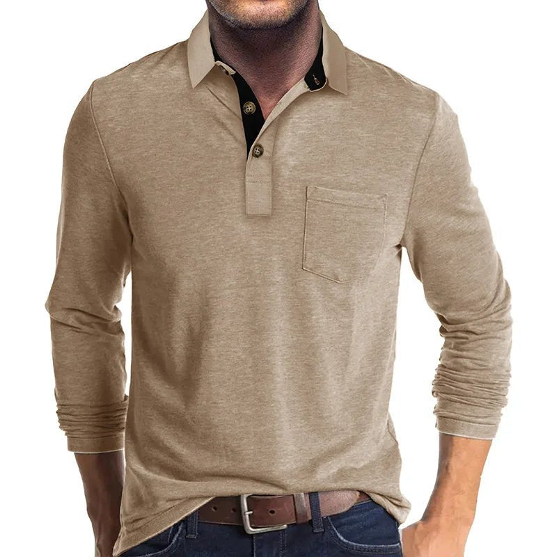 Men's Comfort Long Sleeve Shirt | Contrast Collar Placket Fit Full