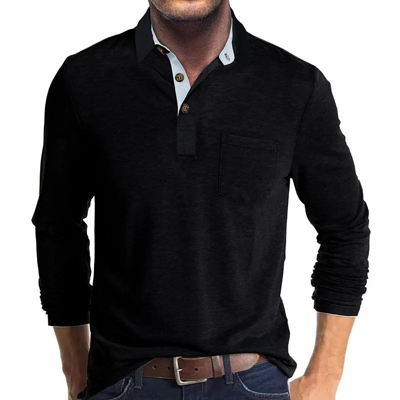 Men's Comfort Long Sleeve Shirt | Contrast Collar Placket Fit Hero