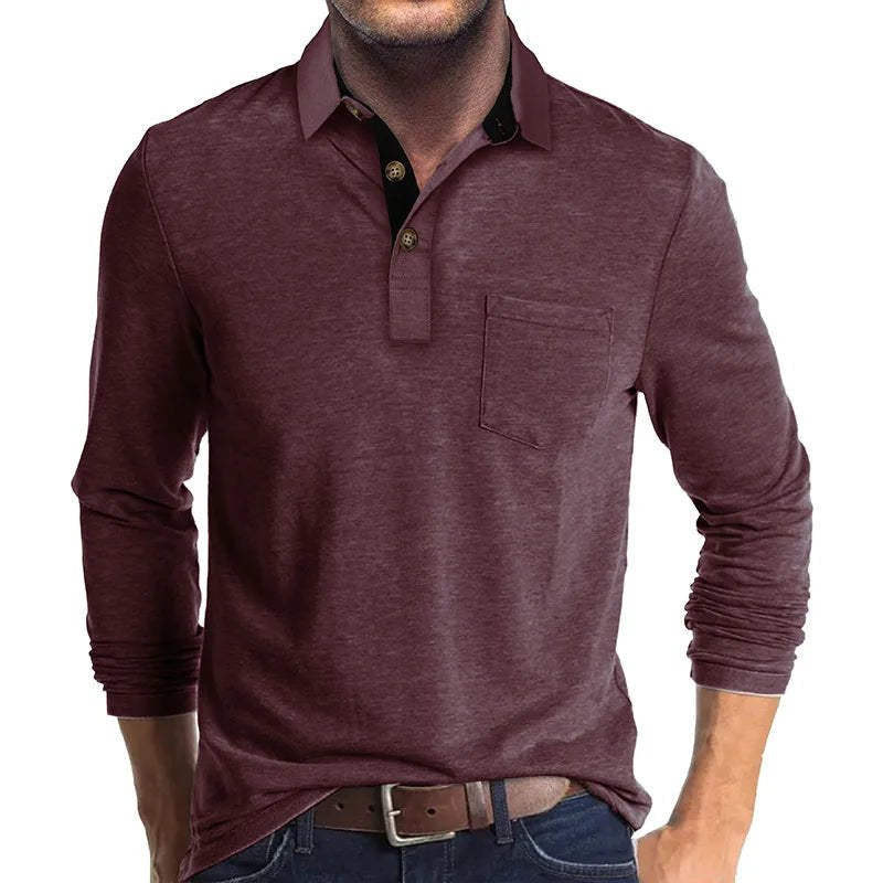 Men's Comfort Long Sleeve Shirt | Contrast Collar Placket Fit Lifestyle