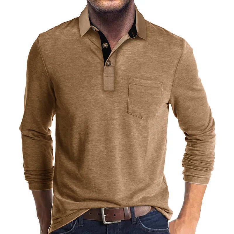 Men's Comfort Long Sleeve Shirt | Contrast Collar Placket Fit Side